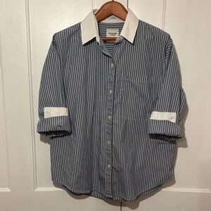 Abercrombie & Fitch Blue and White Striped Button-Down Shirt